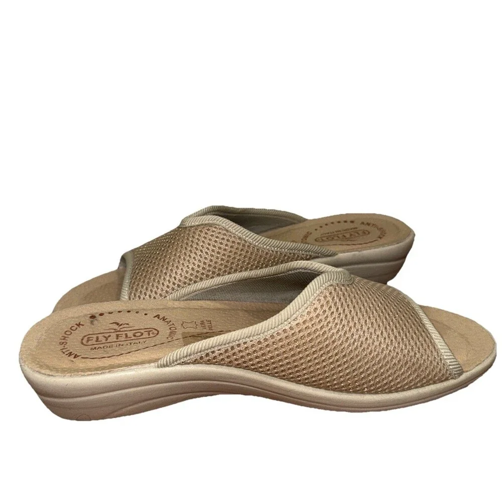 Fly Flot Sandals Womens 7.5 Tan Wedge Slides Slip On Casual Comfort Shoes 38